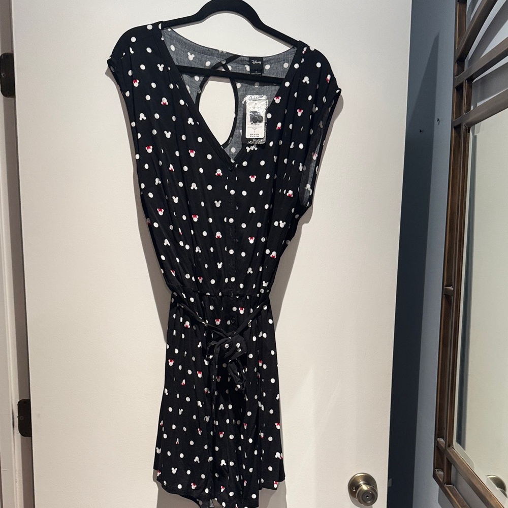 Women's Black Polka Dot Tie-Waist Romper